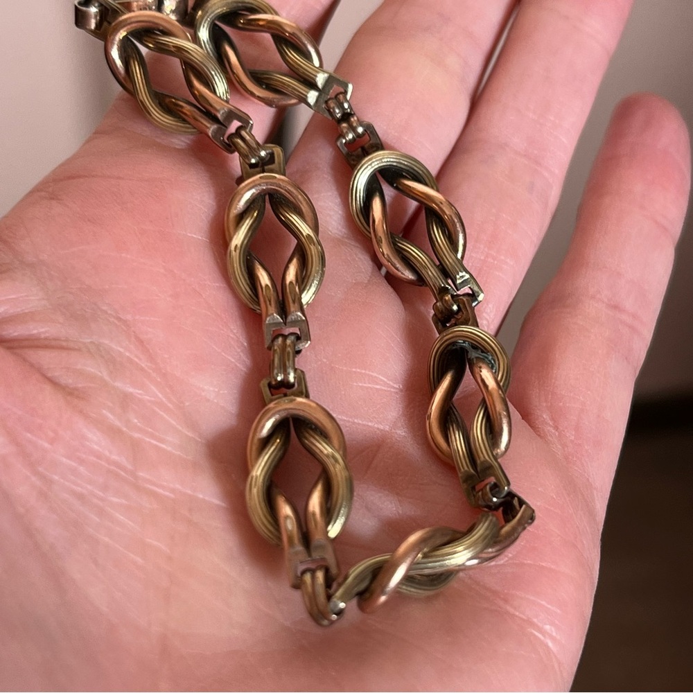 Antique Art Deco Rose Gold Fill 12Kt Knot Link Chain Vintage Bracelet 8inches
